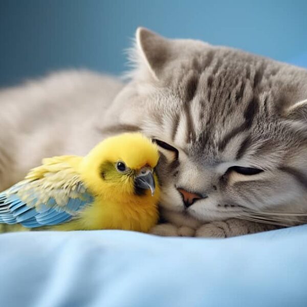 Katze und Vogel halten
