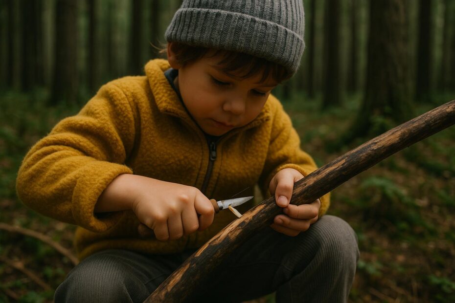 Kind schnitzt